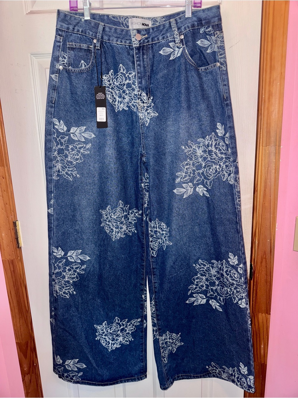 Fashion Nova Floral Wide-Leg Denim Jeans